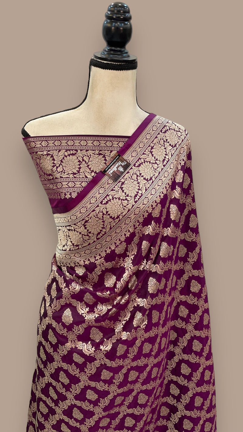 Pure Katan Silk Banarasi Handloom Saree - All Over Jaal Work - The Handlooms