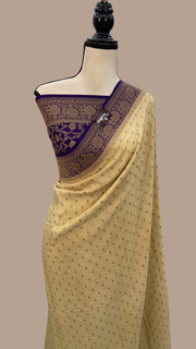 Pure Khaddi Crepe Georgette Banarasi Saree -  Antique zari - The Handlooms