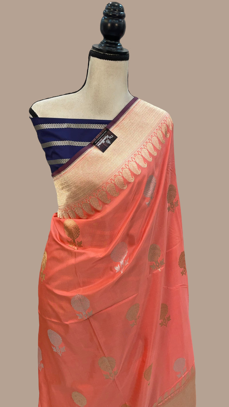 Pure Katan Silk Banarasi Handloom Saree - All over Sona Roopa Kadua motifs - The Handlooms