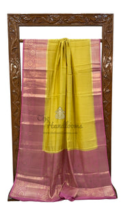 Yellow Pure Chiniya Silk Khaddi Handloom Banarasi Saree - The Handlooms