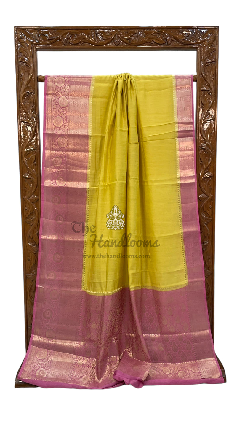 Yellow Pure Chiniya Silk Khaddi Handloom Banarasi Saree - The Handlooms