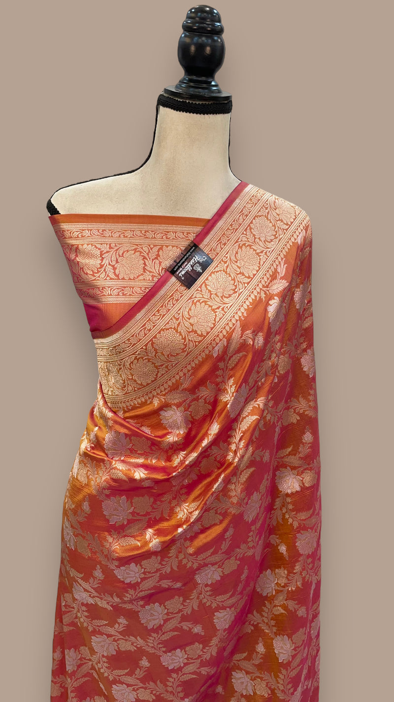 Pure Katan Silk Banarasi Handloom Saree - All over Sona Roopa Jaal work - The Handlooms