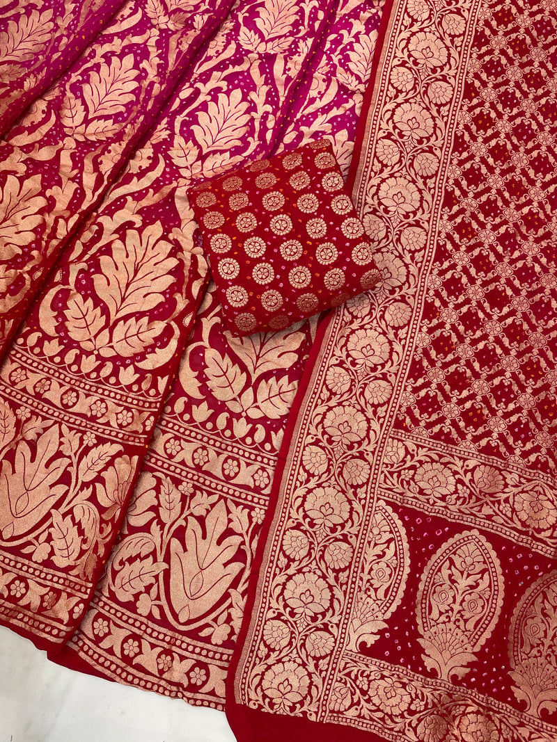 Pure Khaddi Georgette Bandhani Handloom Banarasi Lehenga - The Handlooms