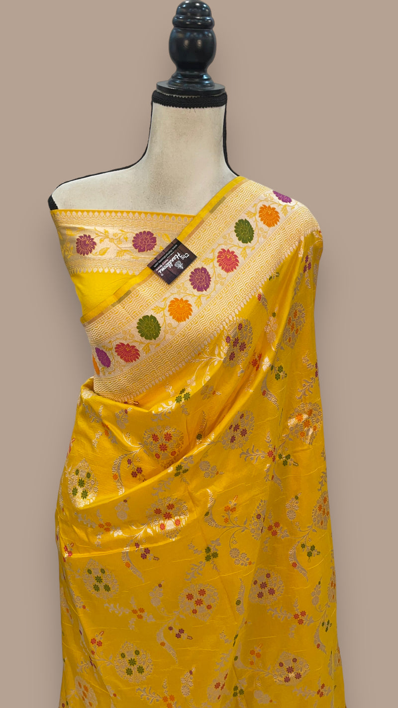 Pure Katan Silk Banarasi Handloom Saree - All over Jaal work with Meenakari - The Handlooms
