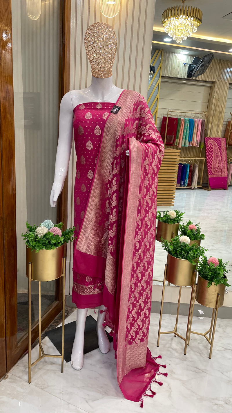 Khaddi Georgette Handlooms Banarasi Dress material - The Handlooms