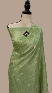 Tussar Silk Handloom Banarasi Saree With Chikankari - The Handlooms