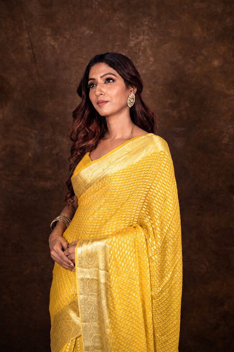 Pink Pure Chiffon Khaddi Banarasi Saree - The Handlooms