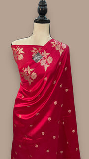 Red Pure Mango Silk Banarasi Handloom Saree - The Handlooms