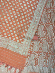 Peach Pure Khaddi Georgette Banarasi Dress material - The Handlooms