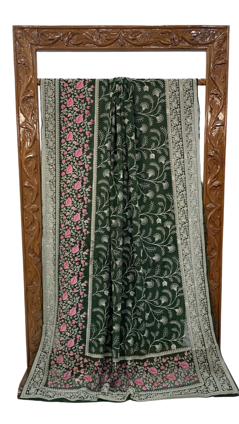 Pure Georgette Chikankari Handloom Banarasi Saree - The Handlooms