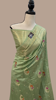 Pure Dupion Silk Banarasi Saree - Gold Zari - The Handlooms