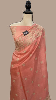 Tussar Silk Handloom Banarasi Saree With Chikankari - The Handlooms