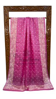 Pink Pure Tussar Silk Handloom Banarasi Saree With Chikankari - The Handlooms