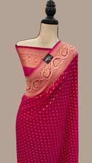 Hot Pink Khaddi Georgette Banarasi Saree - Gold zari - The Handlooms