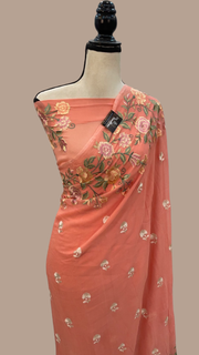 Pure Georgette Chikankari Handloom Banarasi Saree - The Handlooms