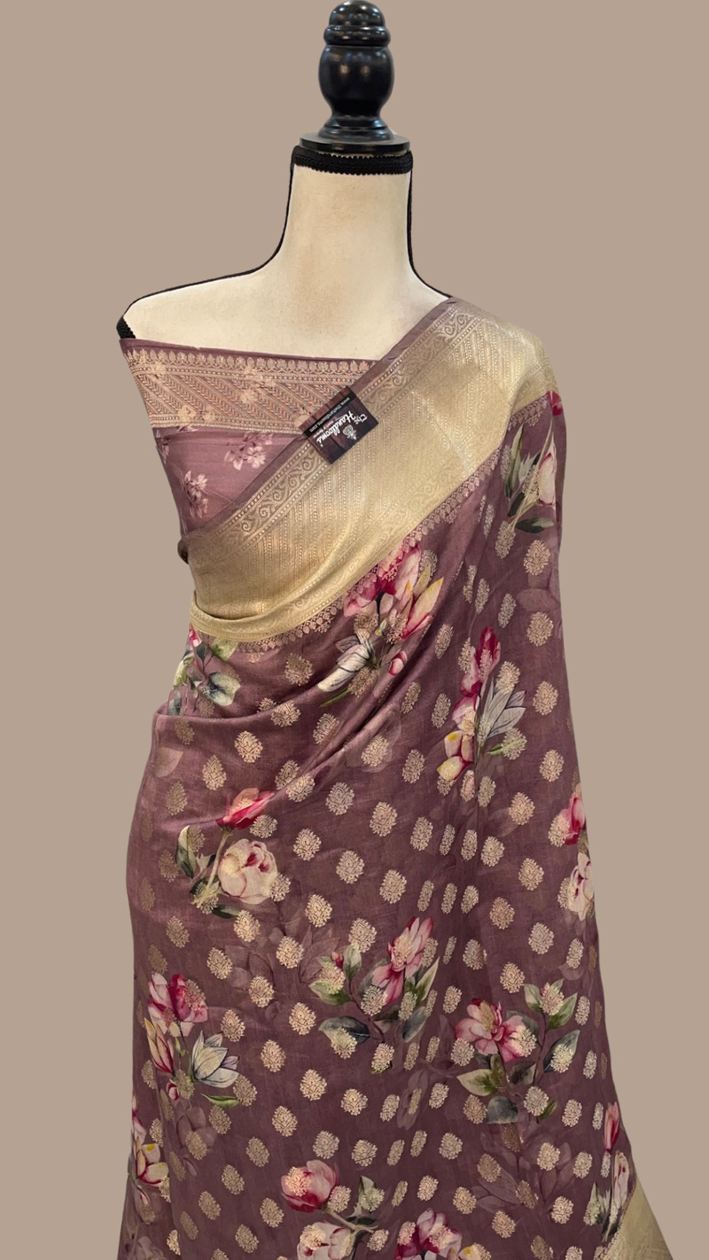 Pure Chiniya Silk Digital Print Handloom Banarasi Saree - The Handlooms