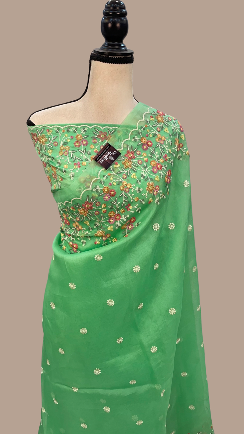 Pure Organza Chikankari Handloom Banarasi Saree - The Handlooms