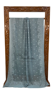 Pure Georgette Chikankari Handloom Banarasi Saree - The Handlooms