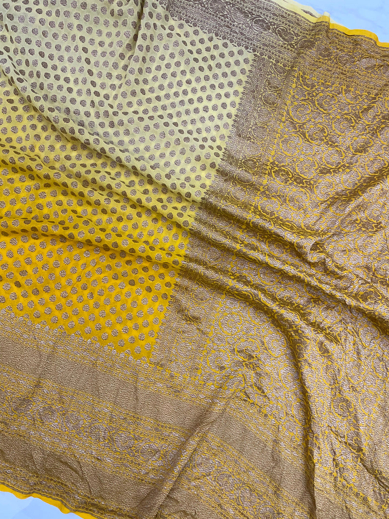 Yellow Shaded Pure Khaddi Georgette Handloom Banarasi Saree - The Handlooms