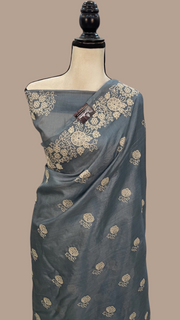 Tussar Silk Handloom Banarasi Saree With Chikankari - The Handlooms