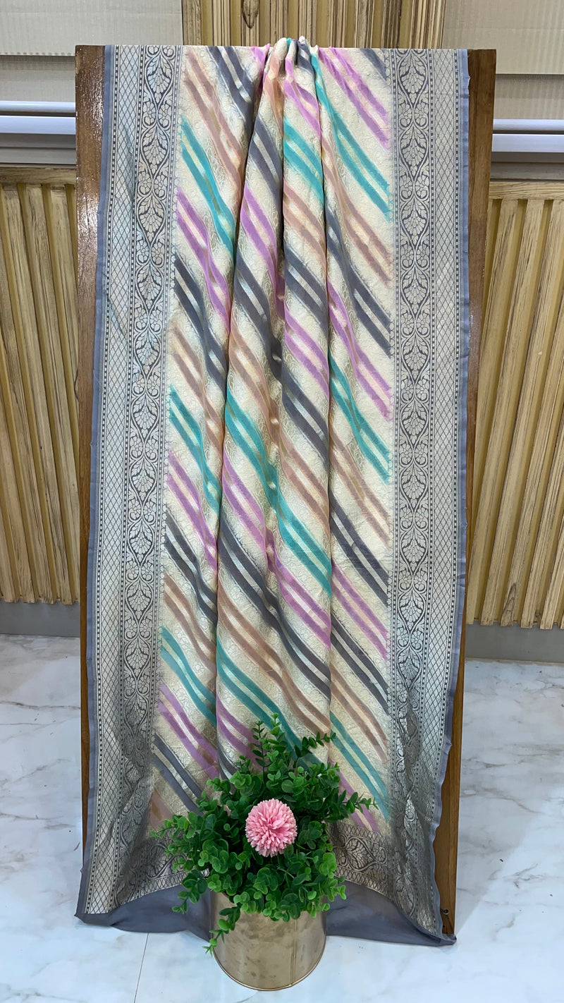 Pure Khaddi Georgette Dupatta - water zari - The Handlooms