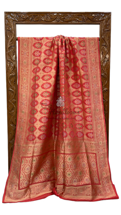 Pure Katan Silk Banarasi Handloom Saree - All over Jaal work with Meenakari