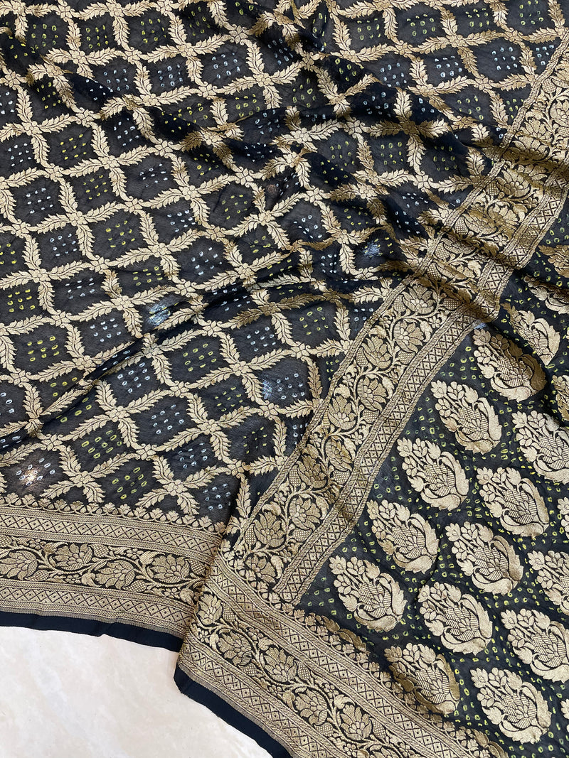 Pure Georgette Banarasi Bandhej Handloom Saree - The Handlooms