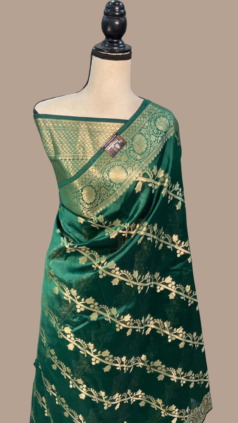 Pure Dupion Silk Banarasi Saree - Gold Zari - The Handlooms
