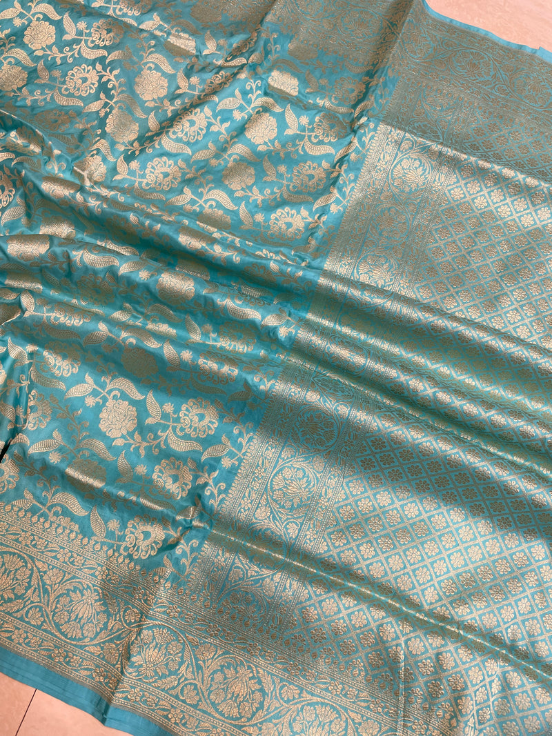 Pure Katan Silk Banarasi Handloom Saree - All Over Jaal Work - The Handlooms