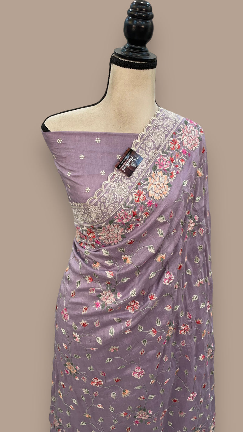 Moonga Georgette Handloom Banarasi Saree With Chikankari - The Handlooms