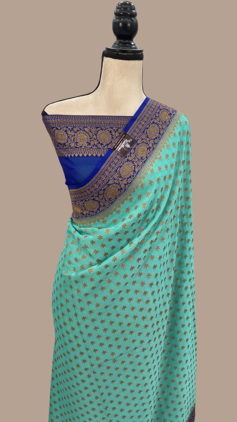 Khaddi Georgette Handloom Banarasi Saree -  Antique zari - The Handlooms