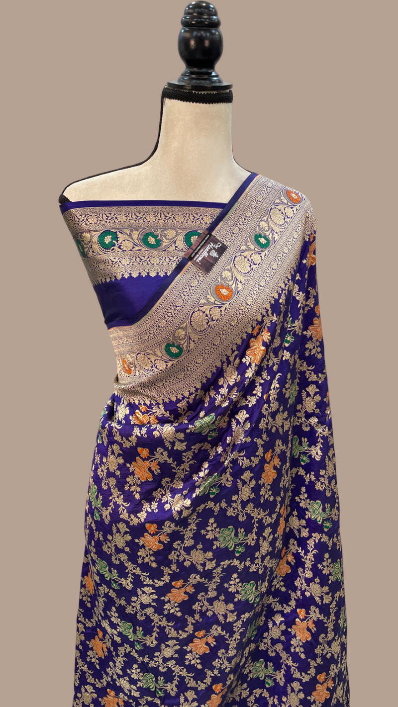 Pure Katan Silk Banarasi Handloom Saree - All over Jaal work with Meenakari - The Handlooms