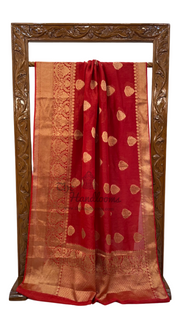 Red Pure Linen Banarasi Saree - The Handlooms