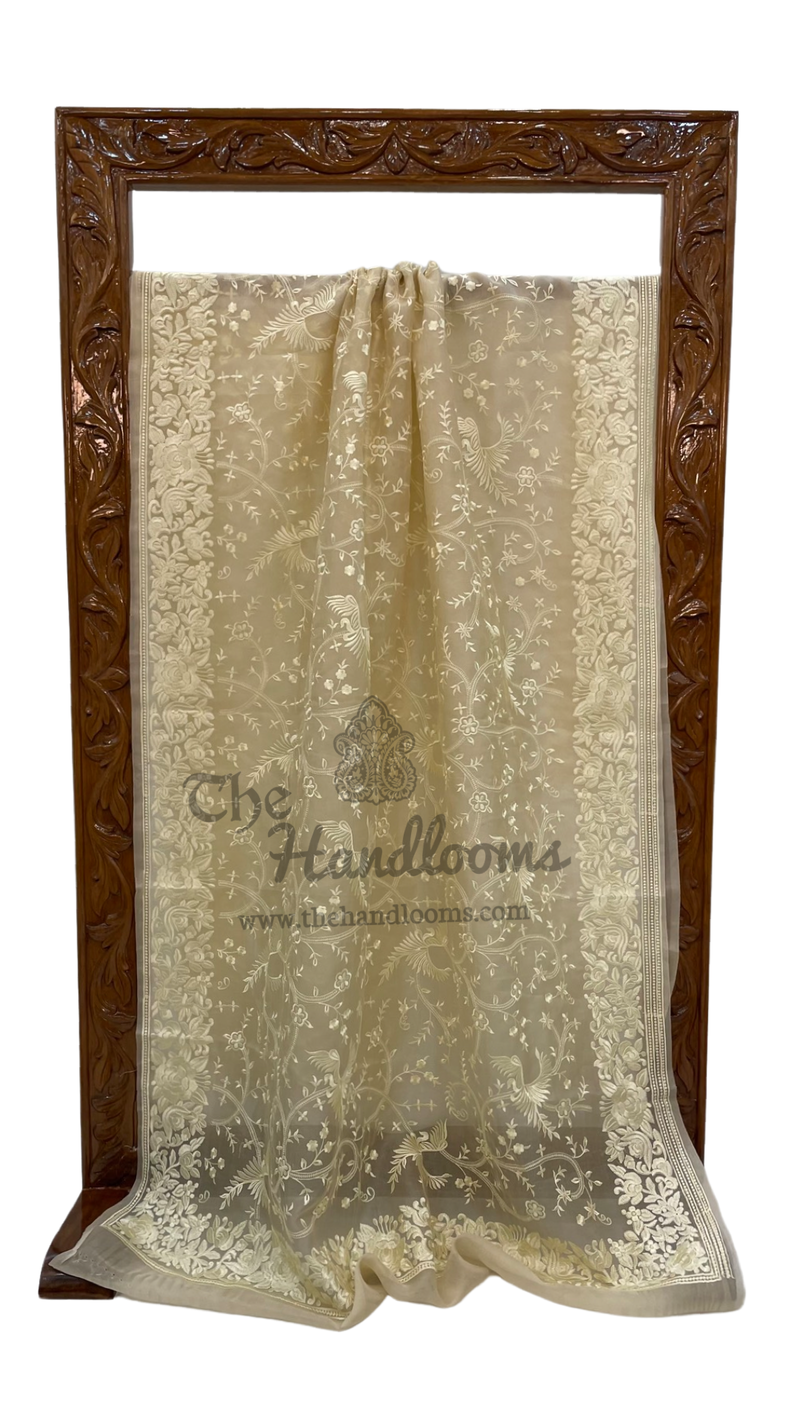 Pure Organza Chikankari Handloom Banarasi Saree - The Handlooms