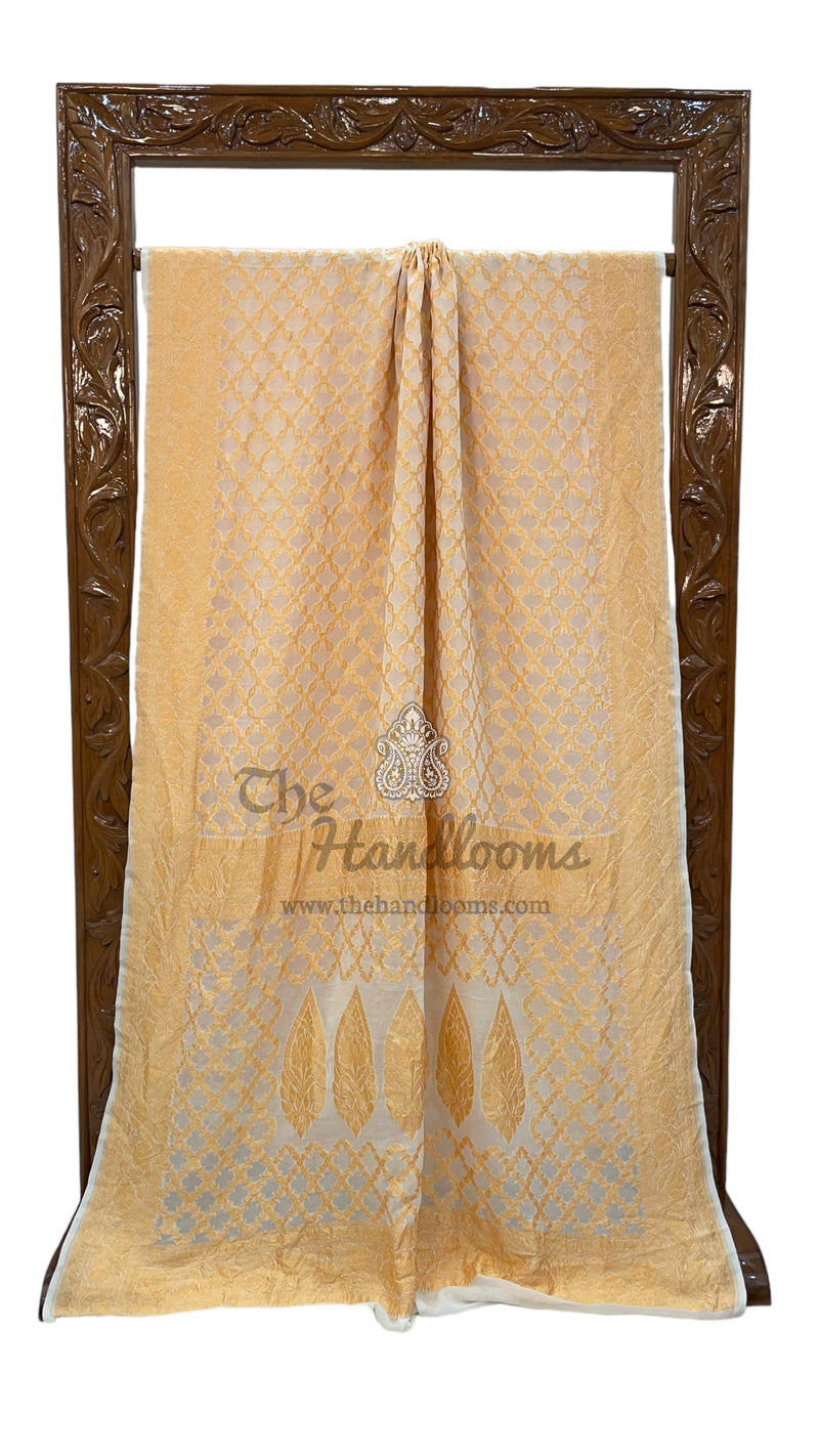 White Pure Khaddi Georgette Banarasi Saree -  Gold zari - The Handlooms