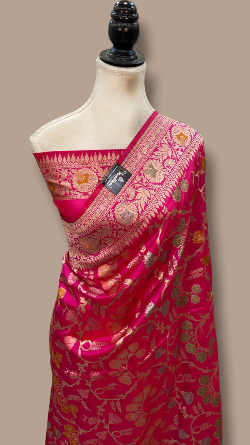 Pure Katan Silk Banarasi Handloom Saree - All Over Jaal Work With Meenakari