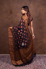 Black Pure Chiffon Khaddi Banarasi Saree - The Handlooms