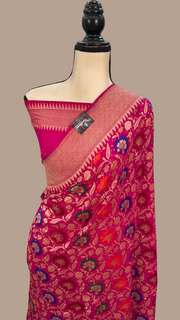 Pure Georgette Banarasi Bandhej Handloom Saree - with meenakari work - The Handlooms