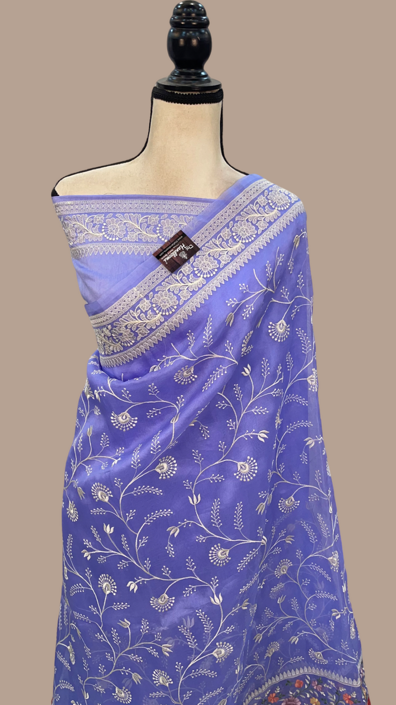 Pure Organza Chikankari Handloom Banarasi Saree - The Handlooms