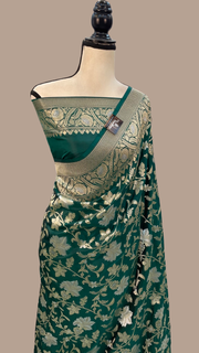 Pure Katan Silk Banarasi Handloom Saree - All Over Sona Roopa Jaal Work - The Handlooms