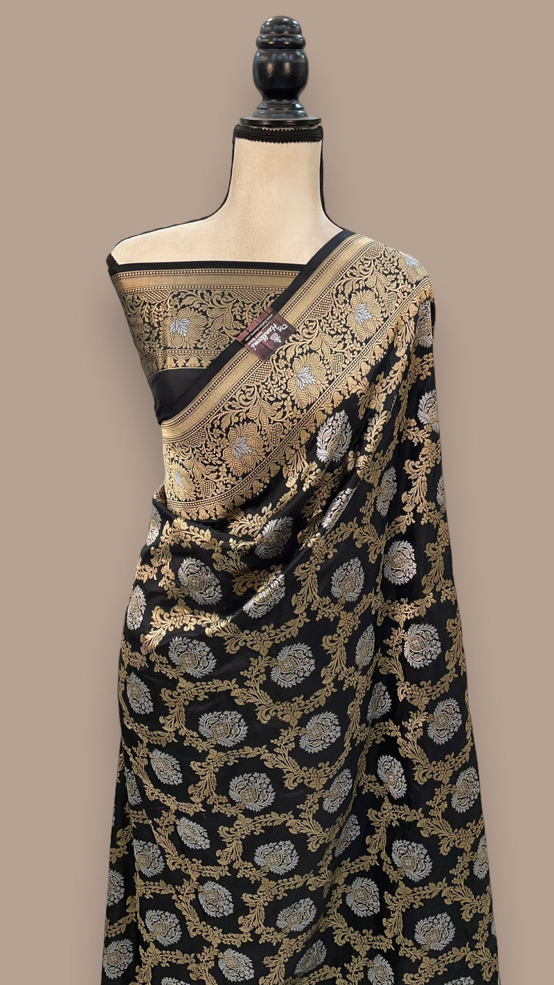 Pure Katan Silk Banarasi Handloom Saree - All over Sona Roopa Jaal work - The Handlooms