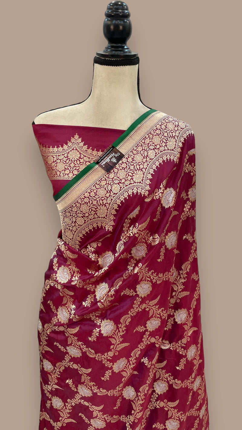 Pure Katan Silk Banarasi Handloom Saree - All over Sona Roopa Jaal work - The Handlooms