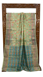 Tussar Silk Handloom Banarasi Saree With Chikankari - The Handlooms