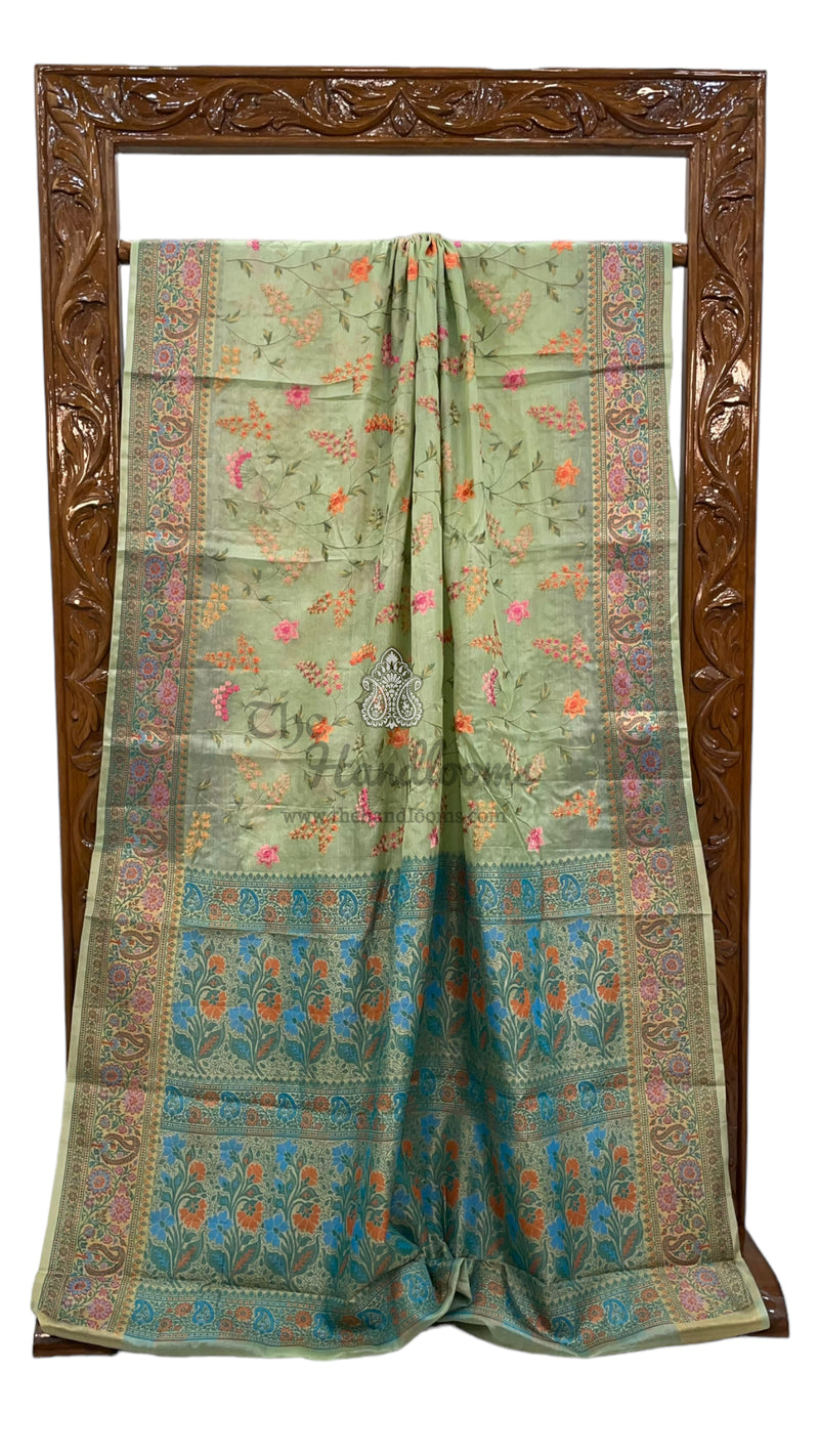 Tussar Silk Handloom Banarasi Saree With Chikankari - The Handlooms