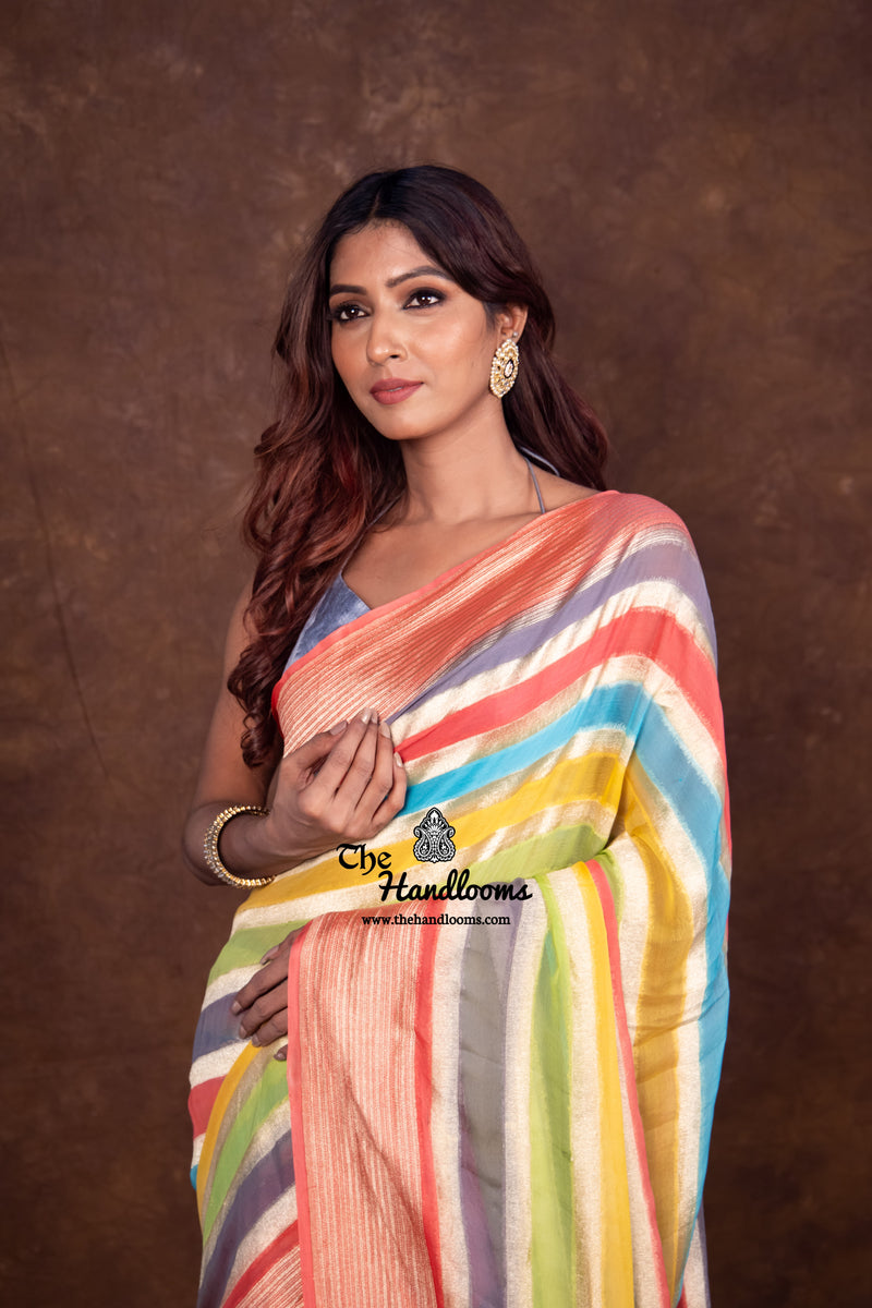 Rangkat Pure Khaddi Georgette Handloom Banarasi Saree - The Handlooms