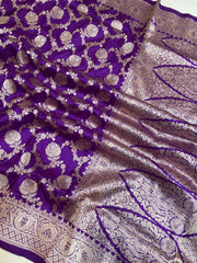 Pure Katan Silk Banarasi Handloom Saree - All over Sona Roopa Jaal work - The Handlooms