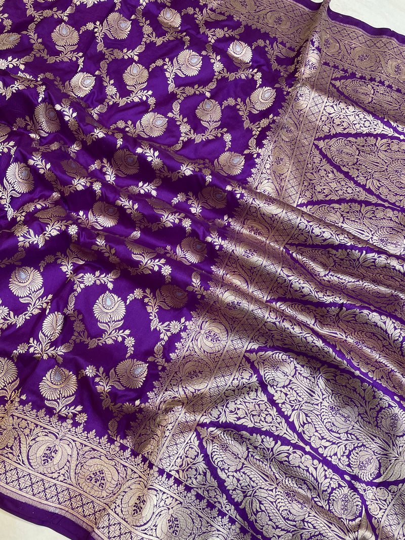 Pure Katan Silk Banarasi Handloom Saree - All over Sona Roopa Jaal work - The Handlooms