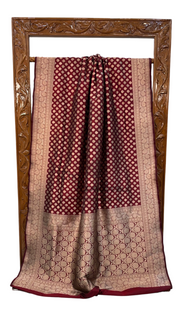 Maroon Pure Katan Silk Banarasi Handloom Saree - All over jaal work - The Handlooms