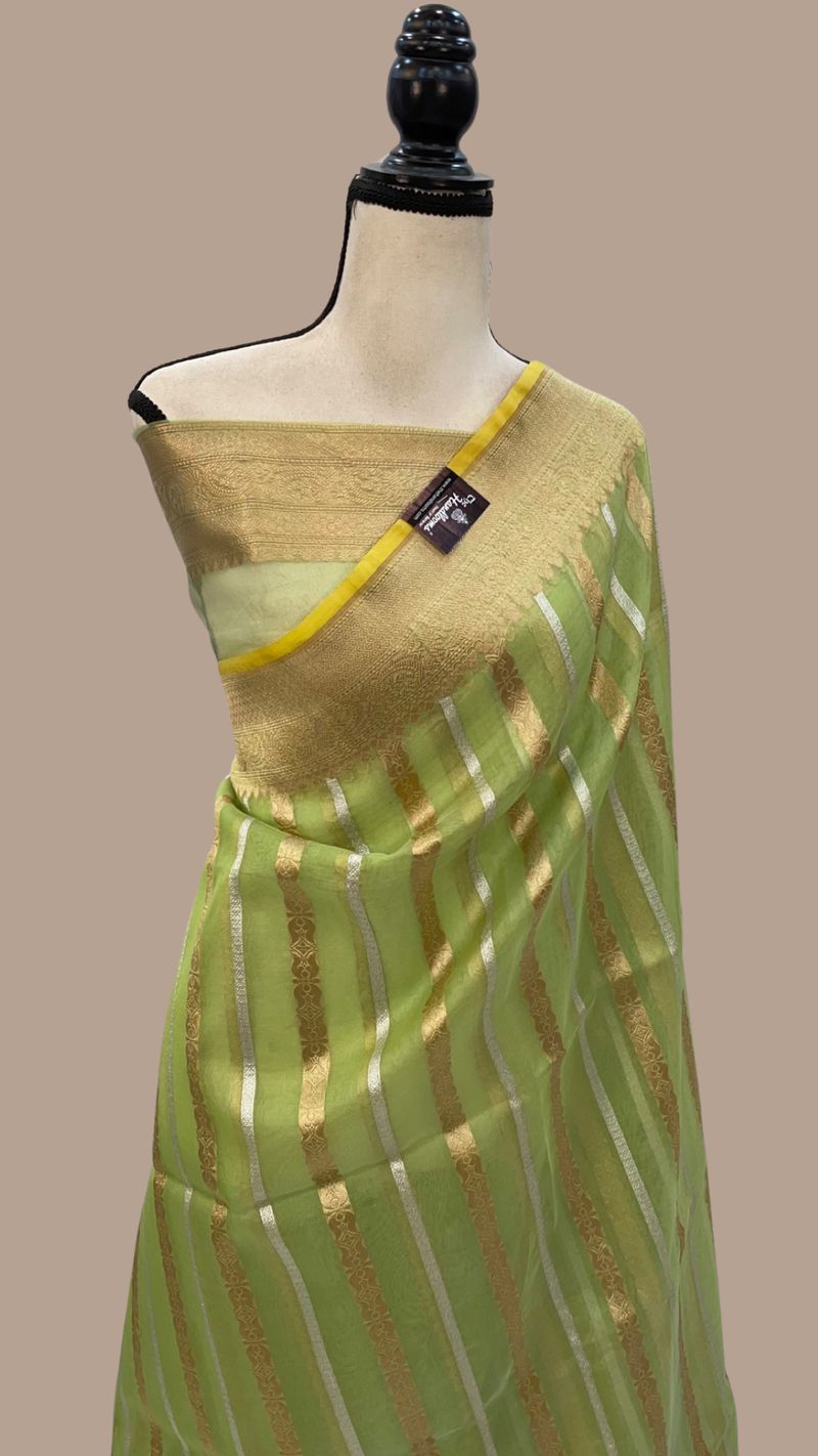 Pure Kora Handloom Banarasi Saree With Sona Roopa Stripe - The Handlooms