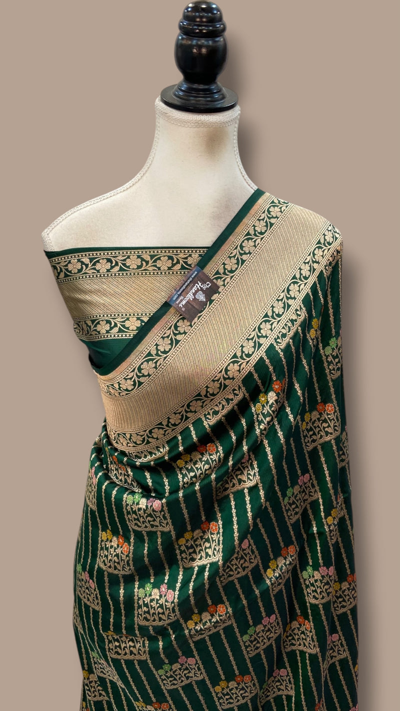 Pure Katan Silk Banarasi Handloom Saree - All Over Jaal Work With Meenakari